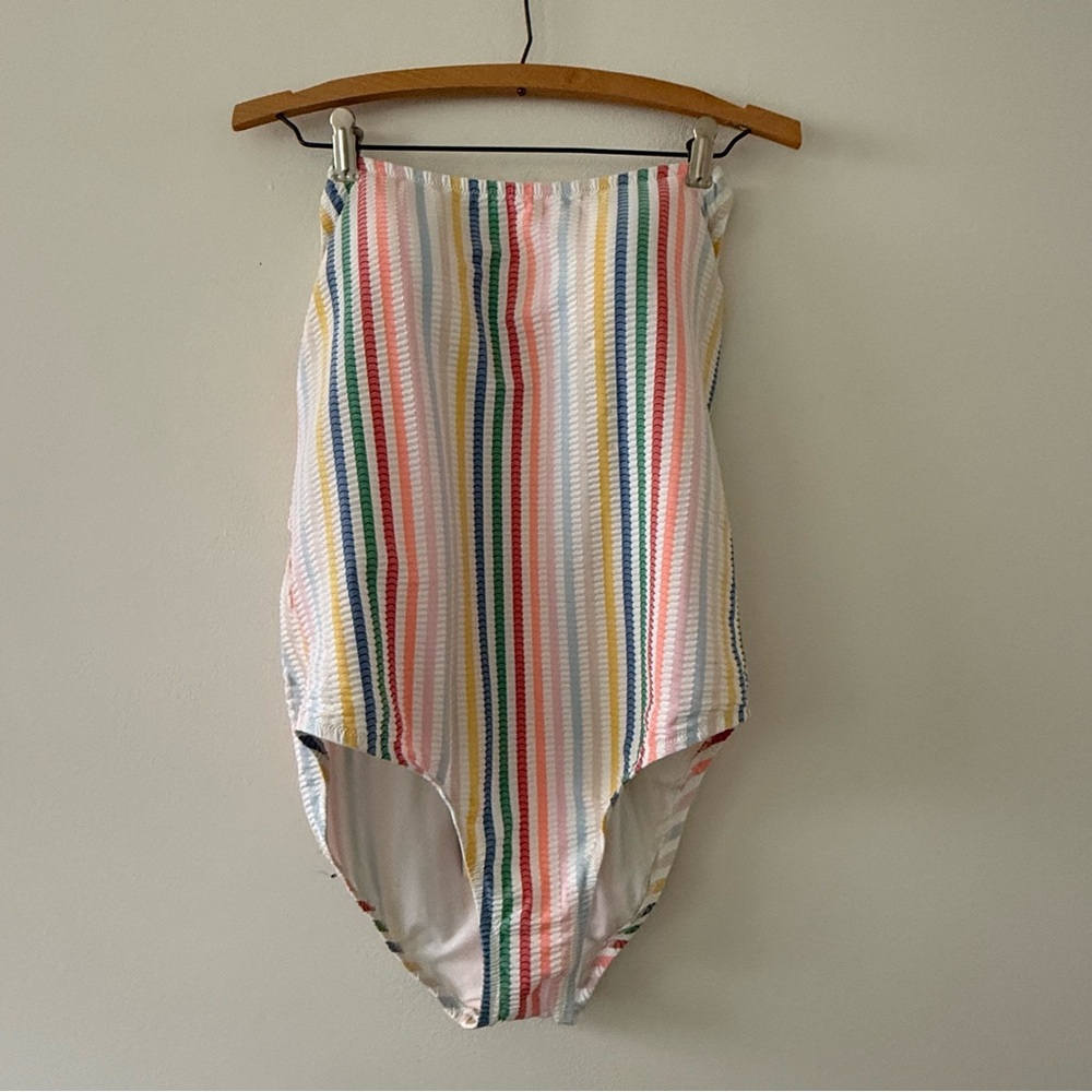 NWT J. Crew Lace-up Back One-Piece Swimsuit Suckered Rainbow Stripe Size 12